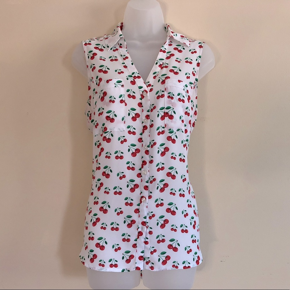 Express Sleeveless Lattice Shoulder w Cherry print 🍒 M